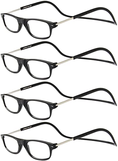 TBOC Reading Glasses Eyeglasses Eyewear - [Pack 4 Units] Black Frame  1.00 Optical Power Magnetic Adjustable Neck Hanging Presbyopia Eye Strain Vision Lenses Men Women Prescription