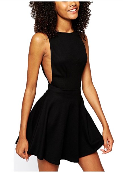 Wink Gal Women's Sexy Backless Round Neck Sleeveless Casual Dress