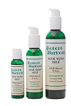 Desert Harvest Aloe Vera Gele (4 oz) 100% organic aloe vera gel, anti-inflammatory pain reliever, effective for burns, sunburns, rashes, eczema, psoriasis, insect bites, under make-up moisturizer