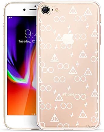 Unov Case for iPhone SE (2020) iPhone 8 iPhone 7 Clear with Design Embossed Pattern TPU Soft Bumper Shock Absorption Slim Protective Back Cover 4.7 Inch (Death Hallows)