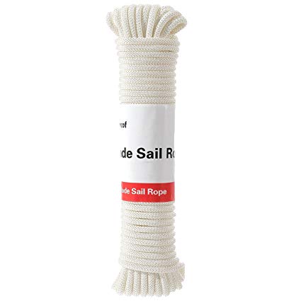 diig Flag Pole Halyard Rope, Outdoor 50 Feet Diamond Solid Straps Braid Polyester Line - 1/4”UV Resistant All Purpose Sun Shade Sail Ropes for Garden, Patio, Camping, Sailing & Flag Flying (White)
