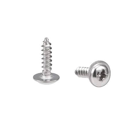 uxcell 2x8mm Self Tapping Screws Phillips Pan Head with Washer Screw 304 Stainless Steel Fasteners Bolts 50Pcs