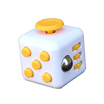 Balai Fidget Cube Toy Anxiety Attention Stress Relief for Children and Adults (White Yellow)
