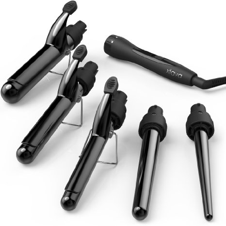 xtava Satin Wave 5-in-1 Curling Wand with Temperature Control - Professional Curling Iron Set with Interchangeable Tourmaline Ceramic Barrels - Salon-Grade Curler Tool Offers Maximum Versatility