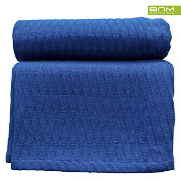 Diamond Full/Queen Cotton Throw Blanket, Breathable Thermal Bed/Sofa Blanket Couch, Snuggle in These Super Soft Cozy Cotton Blankets - Perfect for Layering Any Bed, Merritt Blue