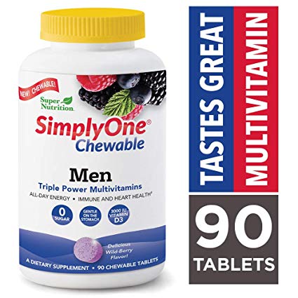 SimplyOne Chewable Multivitamin for Men, Daily All-in-One Vitamin by SuperNutrition, 90 Day Supply; Best Value Pack