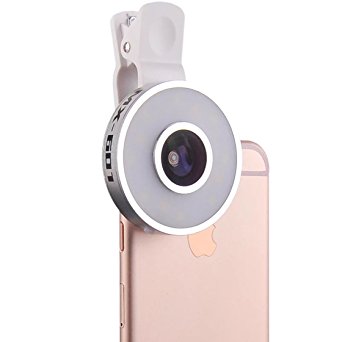 Cyxus [3 Adjustable Brightness] Selfie Fill LED Light (Clip-on) Night Portable Mini Spot Flash Spotlight for Any Cell Phone (Apple iPhone 6s/6 Plus) Fisheye/Macro/Wide Lens(Silver)