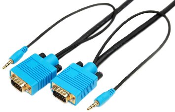 CPO 10M Gold Plated VGA Monitor Cable with 3.5mm Stereo Audio Jack Lead - Black and Blue