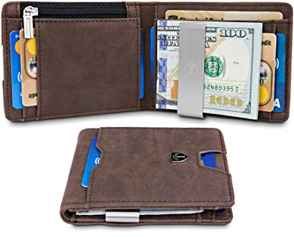 Money Clip Wallet with Coin compartment"LONDON" RFID Block Minimalist Mini Slim Wallet Bifold for Men with Gift Box