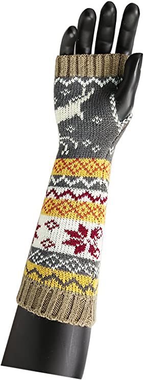 sourcingmap Women's Fingerless Gloves Winter Textured Elbow Length Knitted Arm Warmers