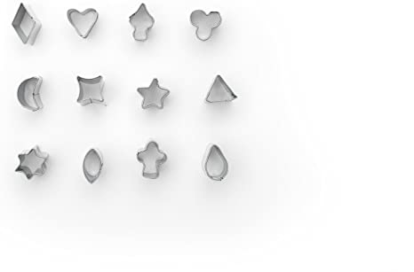 Fox Run Mini Shapes Fondant Cutter Set, Small Star, Diamond, Heart, Clover, Spade, Moon, Oval, 12-Piece, Stainless Steel
