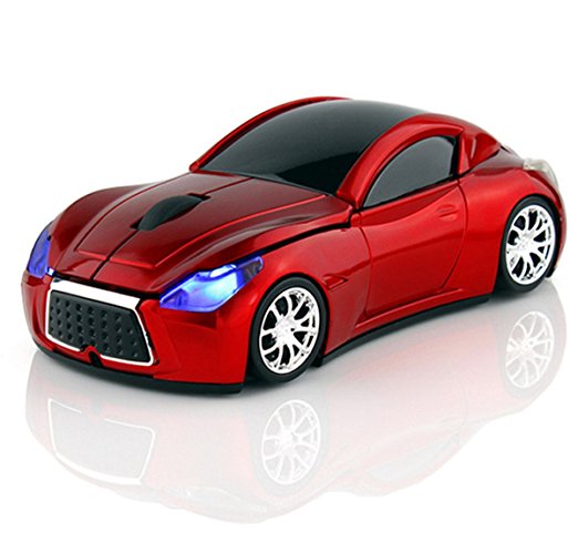 CHUYI Wireless Sport Car Mouse Optical Mouse Mice Ergonomic Design for Computer Laptop Red Color