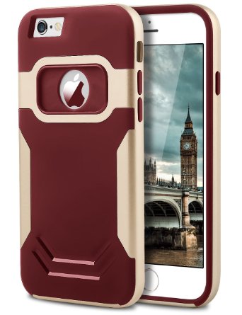 iPhone 6 Plus Case, Ansiwee® Heavy Duty Protective Shell -Dual Layer- Drop Protection Cover Shock-Absorption Tough Armor Cases for Apple iPhone 6 Plus 5.5 Inch(Wine Red Gold)