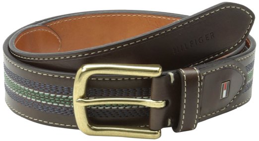 Tommy Hilfiger Men's Casual Belt with Center Stripe-Stitch Detail