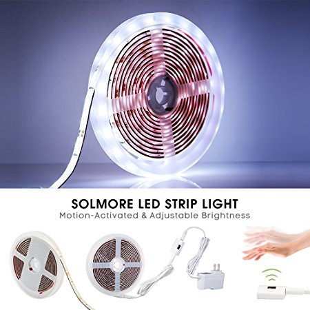 SOLMORE LED Strip Lights 9.8ft/300CM 2835SMD Hand Wave Motion Sensor Flexible Tape Waterproof Rope Room Decoration Night Lights,LED Decorations Lights for Kitchen Corridor Bedroom Cabinet (Pure White)