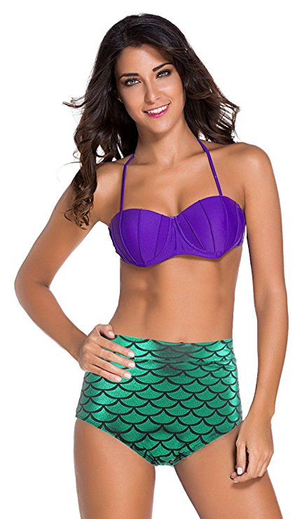 Dasbayla Women 2 Piece Swimsuit Glitter Mermaid Plus Size Holographic Bikini Set