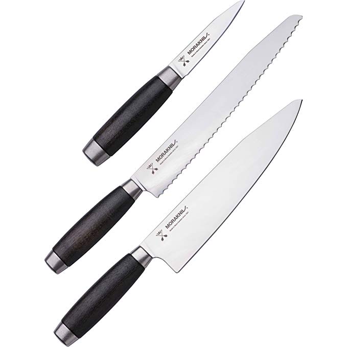 Morakniv Classic 1891 3-Piece Stainless Steel Kitchen Knife Set with Chef’s Knife, Bread Knife, and Paring Knife