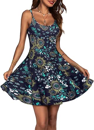 ACEVOG Women's 2024 Summer Dress Adjustable Spaghetti Strap Boho Floral Fit & Flare Beach Sundress