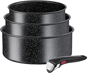 Tefal L39996 Ingenio Black Stone 4-teiliges Kasserollenset | stapelbar | Antihaftversiegelung | induktionsgeeignet | Thermo-Signal Temperaturanzeiger | Schwarz