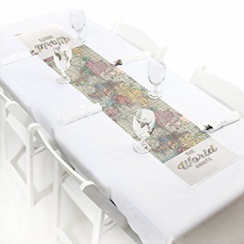 World Awaits - Petite Travel Themed Party Table Runner - 12" x 60"