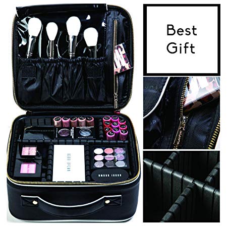 Makeup bag makeup case travel train makeup bag black large capacity with dividers makeup cosmetic bag organizer GLAMFORT
