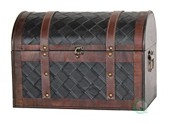 Vintiquewise(TM) Wooden Leather Treasure Chest