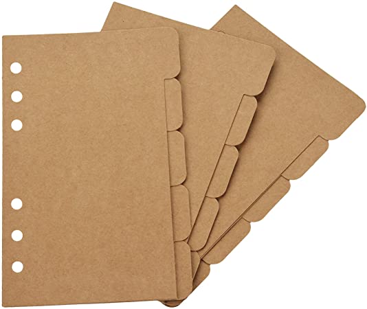 Bluecell 3 Sets Kraft Paper Divider Index Page Tab Cards for 6-Holes Ring Binders Notebooks Travel Diary Journal Planner (A6)