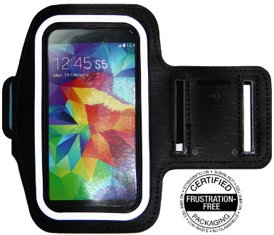 Running & Exercise Armband for Samsung Galaxy S5 S4 S3 iPhone 6 / 6S (4.7), HTC One & More with Key Holder & Reflective Band (Black)