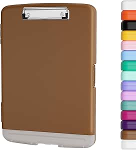 Clipboard with Storage, 8.5x11" Storage Clipboards with Pen Holder and A4 Legal Paper Folder, Heavy Duty Plastic, Folio & Side-Opening, Low Profile Clip, for Nurses, Teachers, Lawers, Brown