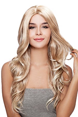 Kalyss Women's wig Long Curly Weave Blonde Heat Resistant Synthetic Hair wig