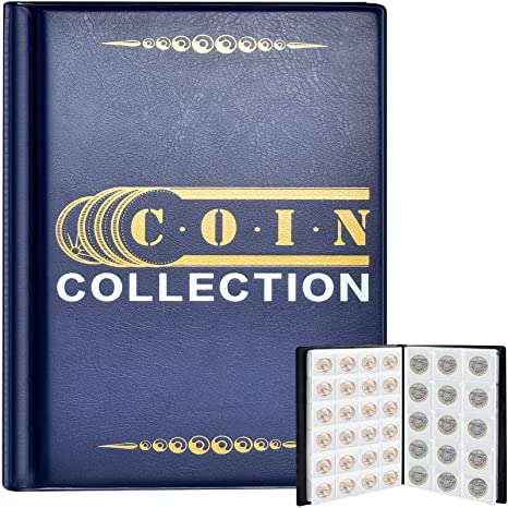 Coin Collection Book Holder Album for Collectors, 282 Pockets Coins Display Storage Case, Collecting Sleeves Organizer Box for Coin Collections Supplies, Money Currency, Pennies, Quarters - Blue