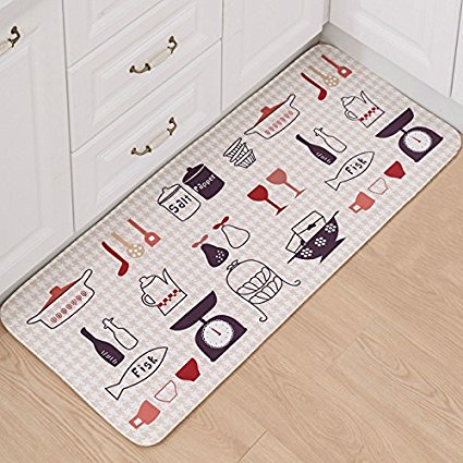 B&S FEEL Lovely Kitchen Theme Pattern Non-slip Soft Anti-Fatigue Floor Mat Kitchen Rug,47x20 Inches