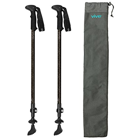 Trekking Poles by Vive - (Pair) Ultralight Antishock Walking Stick w/ Rubber, Ice & Snow Tips - Walking Staff for Men & Women