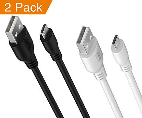 [2-Pack] HOUPU 3 Feet Micro USB Cable, Fast Charging and Sync Data Cord for Android, Samsung, Fire Tablets, Kindle eReaders, HTC, Nokia, Sony, Motorola - Black   White