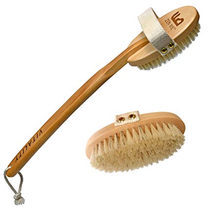 Premium Dry Brushing Body Brush with Natural Bristles and Long Handle to Improve Health and Beauty of Your Skin, Dry Brush for Cellulite and Lymphatic Drainage