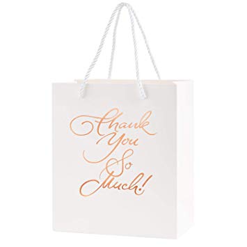 Crisky Rose Gold Thank You Gift Bags, Birthday & Wedding Party Bags for Hotel Guests, Baby Shower Party Favor Bags, Candy Buffet Bags, Set of 25