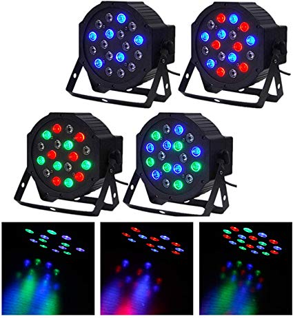 CO-Z LED Stage Lights, 4 Pack 18x3W RGB Par Lights, 4pcs 7 Modes DMX Controlled Sound Activated Stage Effect Lighting for DJ Home Party Festival Dancing Bar Club Wedding Church Uplighting