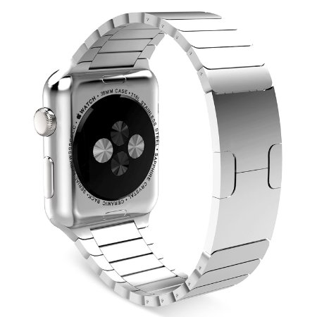 Apple Watch Band with Custom Butterfly Closure Double Button Clasp MoKo Stainless Steel Replacement Link Bracelet for 38mm Apple Watch All Models - SILVER Not Fit iWatch 42mm Version 2015