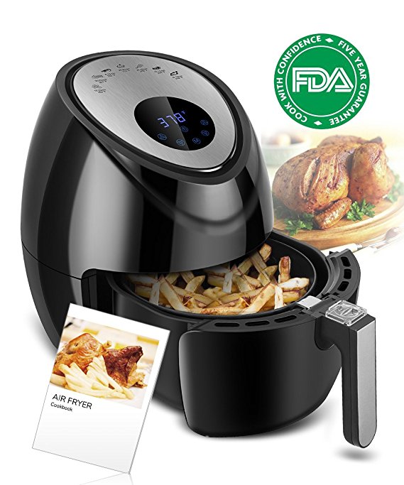 Electric Air Fryer 3.8QT XL Oil Free Low Fat with Cookbook, Digital LED 7-in-1 Air Cooker, Dishwasher Safe Fry Drawer with 5-Piece Accessories 1500W