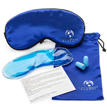 Sleeping Silk Eye Mask By Simple Health, Sleep & Insomnia Blindfold Contoured for Men, Women, Girls, Kids and for Travel, Puffy Eyes & Dark Circles, Free Ear Plugs & Carry Pouch (1 Pack (Blue))
