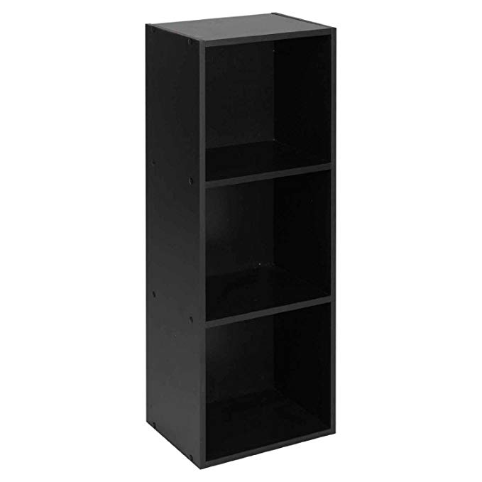Wood Bookcase - 3 Tier Shelving Unit (or 2 or 4) - Wooden Bookshelves - Stackable - Freestanding - Black