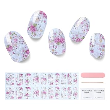 Semi Cured Gel Nail Strips, 20 pcs Gel Nail Stikers, Gel Nail Wraps Semi Cured, Salon-Quality, 2 Weeks Long Lasting