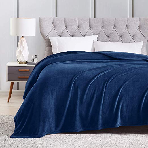 EXQ Home Fleece Blanket King Size Navy Throw Blanket for Bed or Couch - Super Soft Microfiber Fuzzy Flannel Blanket for Adults or Pet (Lightweight,Non Shedding)