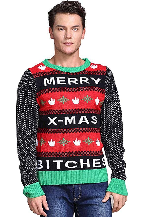 Shineflow Men's Knitted Merry Christmas Ugly Christmas Sweater Pullover Jumper