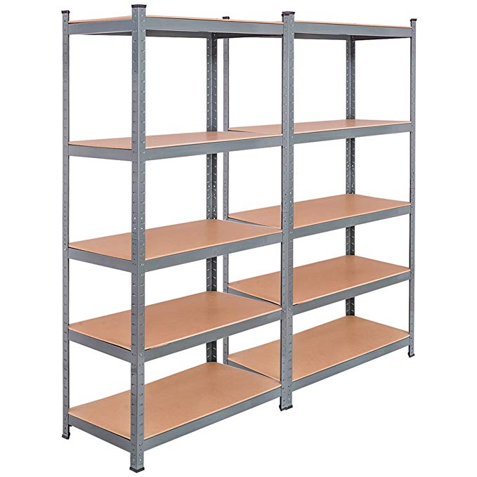 TANGKULA 5-Tier Storage Shelves Space-Saving Storage Rack Heavy Duty Steel Frame Organizer High Weight Capacity Multi-Use Shelving Unit for Home Office Dormitory Garage with Adjustable Shelves (2 PCS)