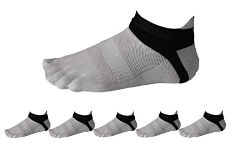 Men Cotton Low Cut Athletic Toe Socks 5 Finger No Show Mesh Wicking 6 Pack