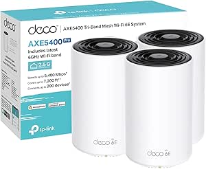 TP-Link Deco XE75 Pro AXE5400 Whole Home Tri-Band Mesh Wi-Fi 6E System, Gigabit Ports, AI-Driven Mesh, cover up to 7,200 ft2, Connect up to 200 devices,1.7 GHz Quad-Core CPU, 8K,HomeShield, Pack of 3