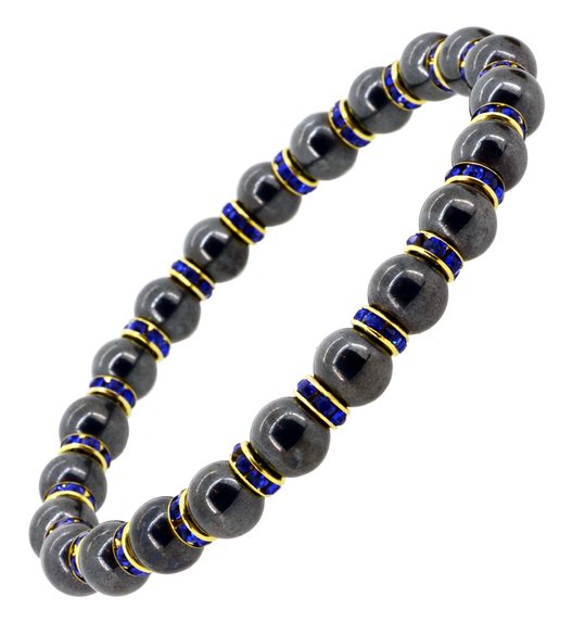 Black Magnetic Stretch Beaded Rhinestone Simulated Hematite Bracelet