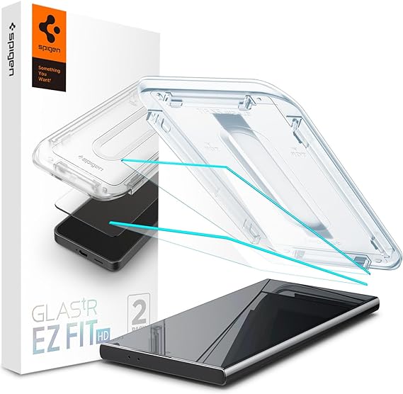 SPIGEN EZ Fit GLAS.tR Slim HD Designed for Samsung Galaxy S24 Ultra Screen Protector (2024) Auto Alignment Kit Premium Tempered Glass [2-Pack] - Clear