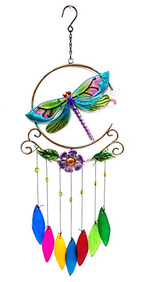 Bejeweled Display® Unique Beautiful Dragonfly w/ Colored Glass Wind Chimess